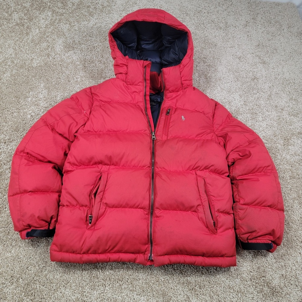 Polo Ralph Lauren Kids Red Goose Down Puffer Jacket Red Hood Size Medium 10/12
